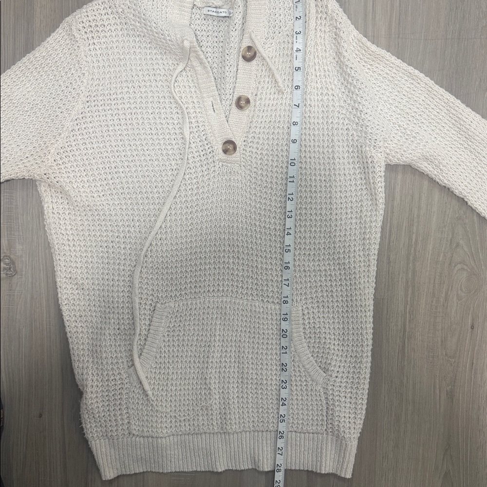 Staccato Ivory Cable Knit Sweater Hoodie.  Sz L - Picture 8 of 11